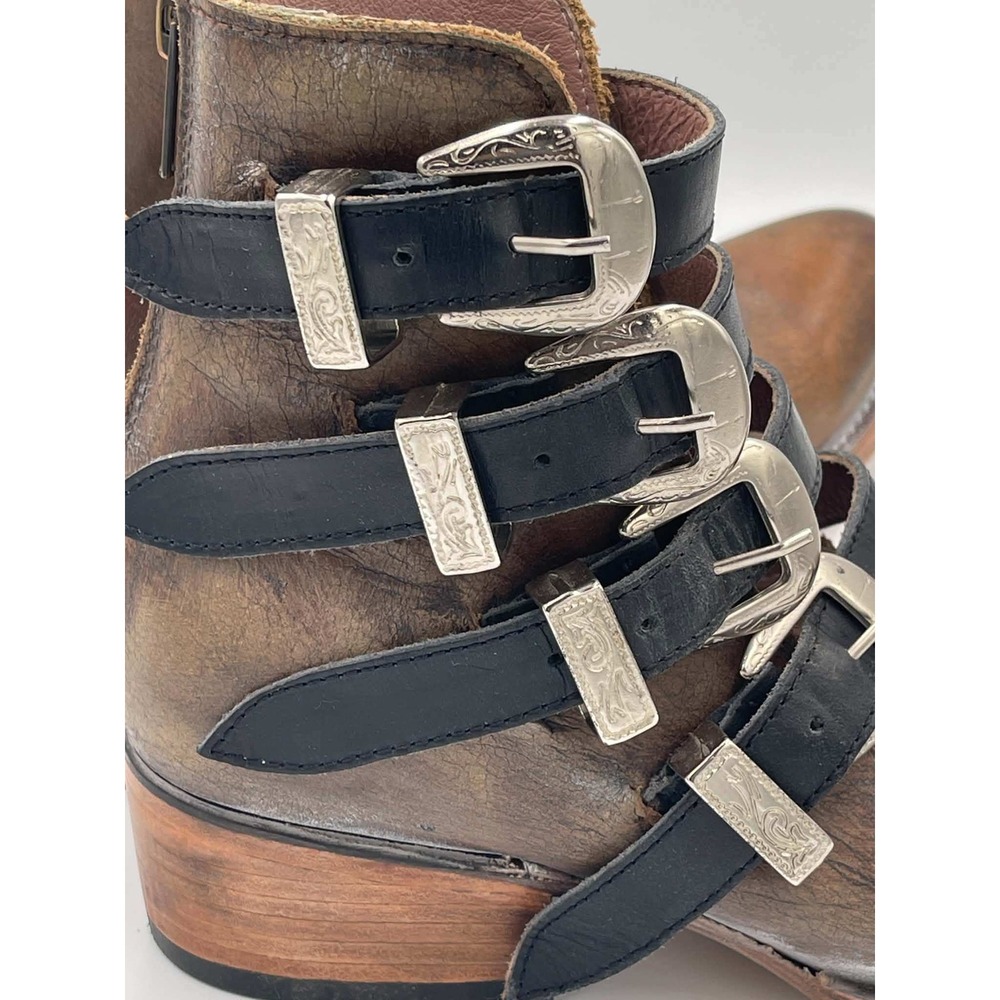 Freebird by Steven Scarlett Brown Leather Multi Strap Buckle Ankle Boots 8